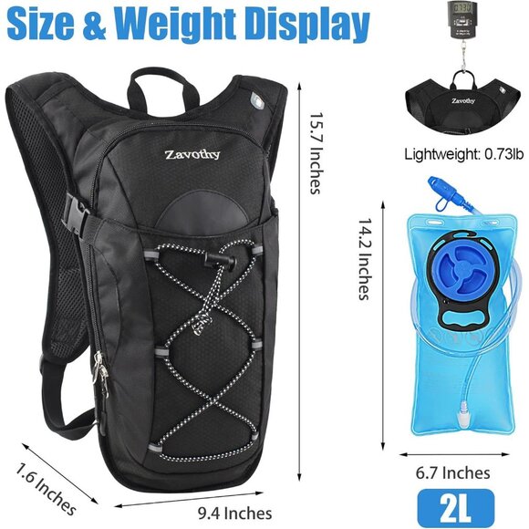 Zavothy Hydration Backpack With 2L Water Bladder For Hiking & Cycling Running - Picture 2 of 10